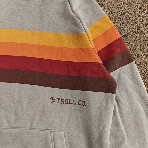 Troll Co. Hoodie Men Small Grey Retro Stripe Sweatshirt Workwear Lineman - Picture 7 of 11